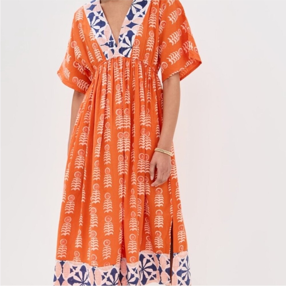 Vibrant Orange and Blue Patterned Maxi Dress